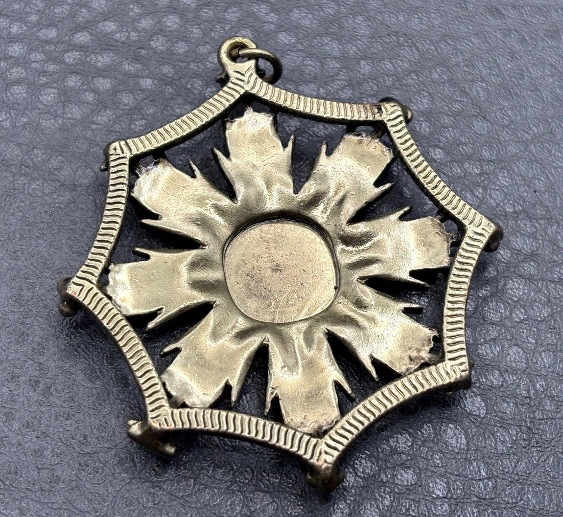 Vintage Large Heraldic Lion Knight Rampant Coat of Arms Pendant Brass Tone