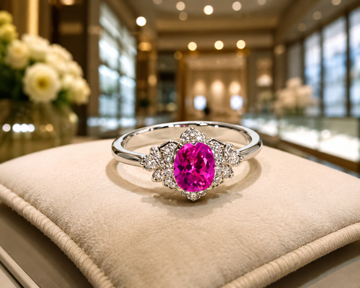 Natural Pink Sapphire & Diamond Wedding Gift Ring 14k White Gold 6 (Import Free)
