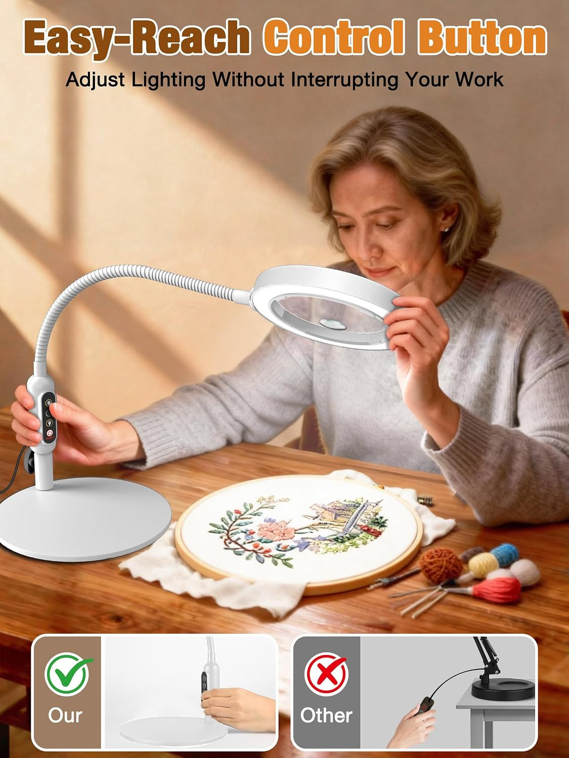 Magnifying Glass with Light and Stand, 5 Color Modes Stepless Dimmable, Optical