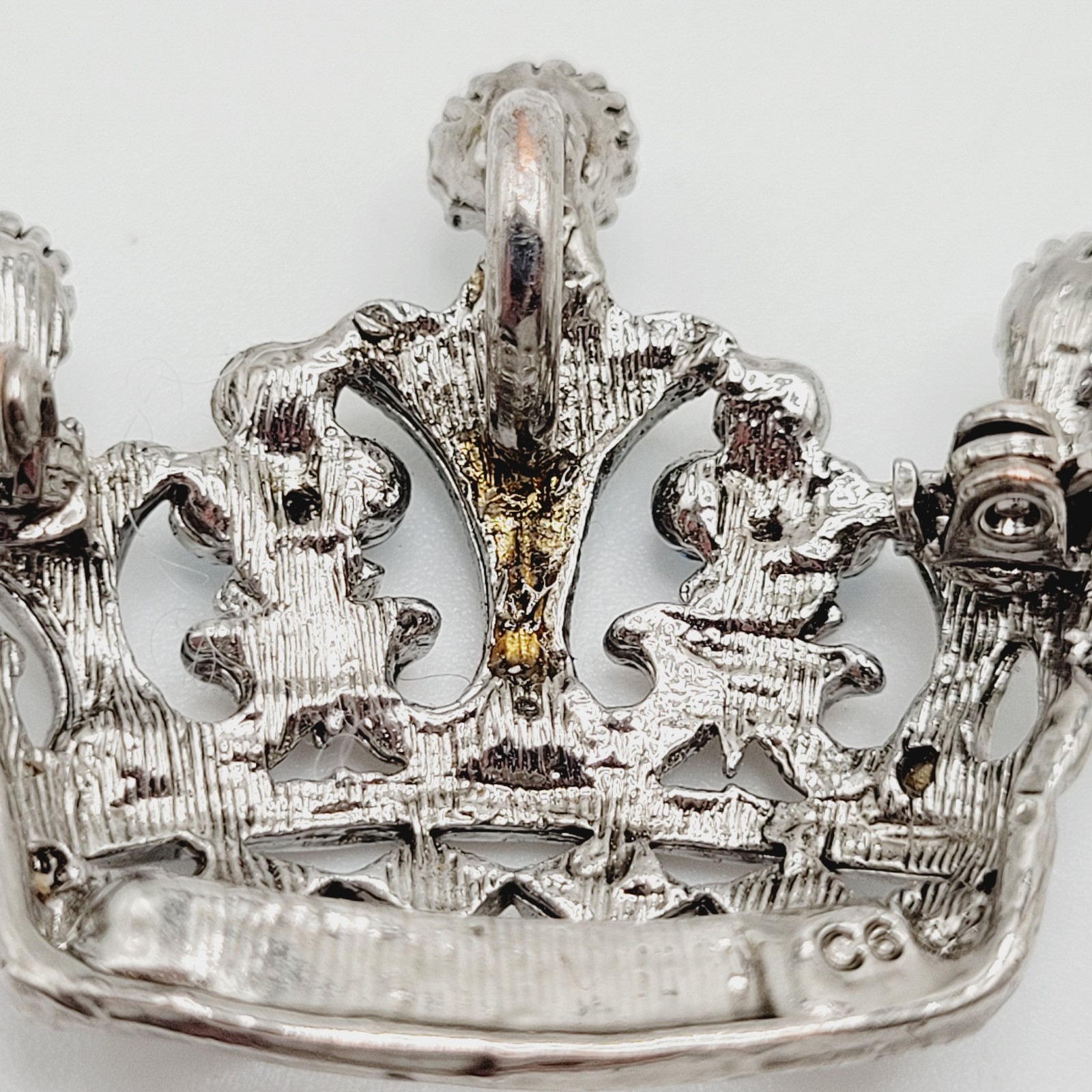 Regal Royal Queen Crown with Light Blue Rhinestone Silver Tone Pendant Brooch