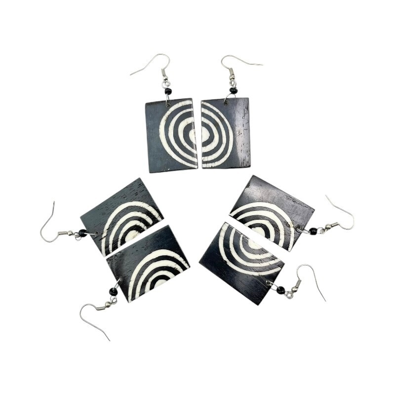 Africa Handmade Batik Print Bovine Bone Earrings – Unique African Jewelry