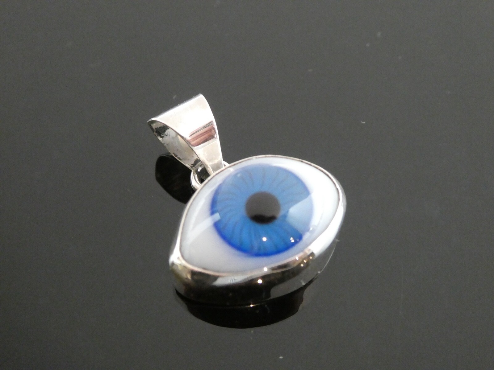 EVIL EYE Sterling Silver 925 Glass Protection Amulet Lucky Pendant Taxco Mexico