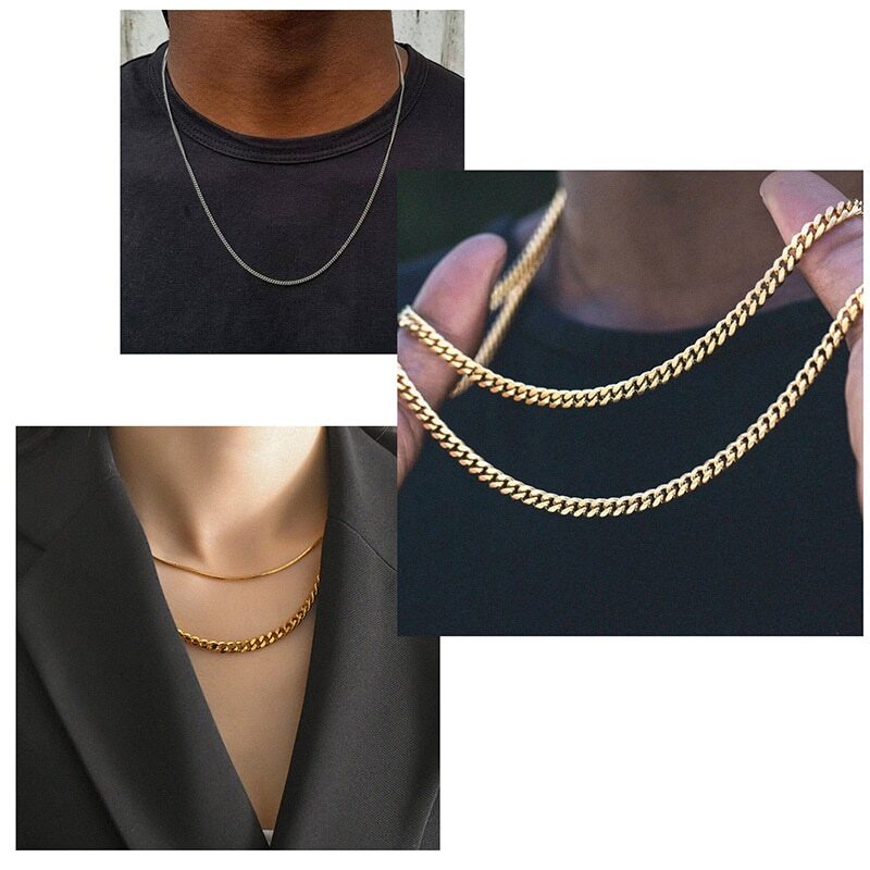 Cuban Chain Necklace Basic Stainless Steel Link Chain Chokers Vintage Colla