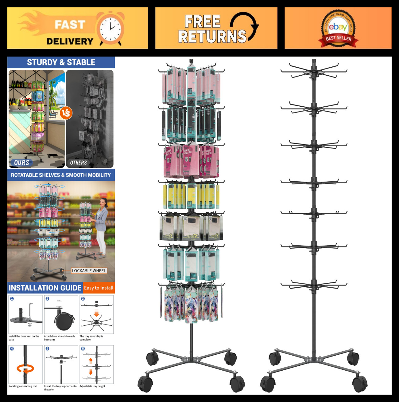 7-Layer 360° Rotating Jewelry Display Stand – Alloy Steel Vendor Rack for Access