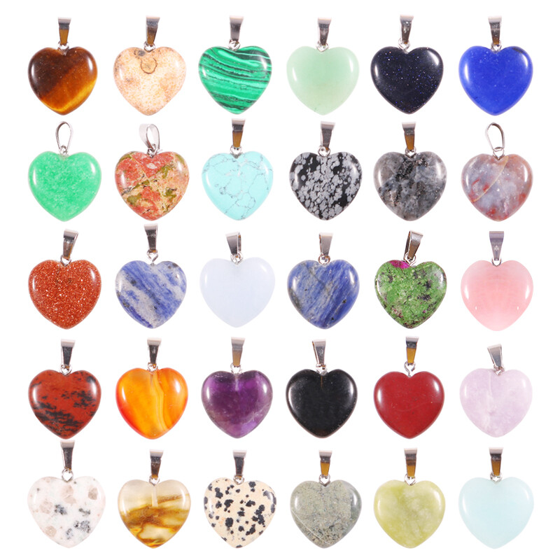 25pcs Natural Quartz Crystal Heart Stone Pendants Charms for jewelry making