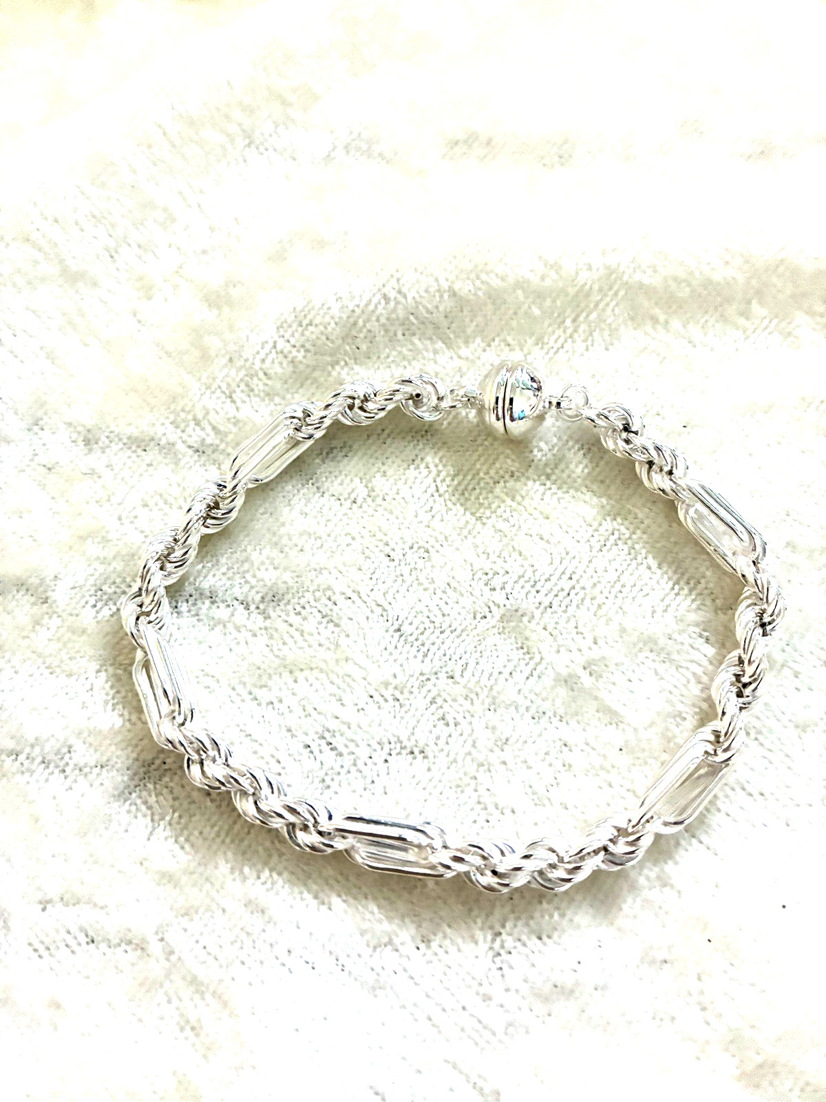 ULTRA FINE 950 SILVER FIGAROPE CHAIN MAGNETIC CLASP BRACELET, SZ SMALL (M4930-52