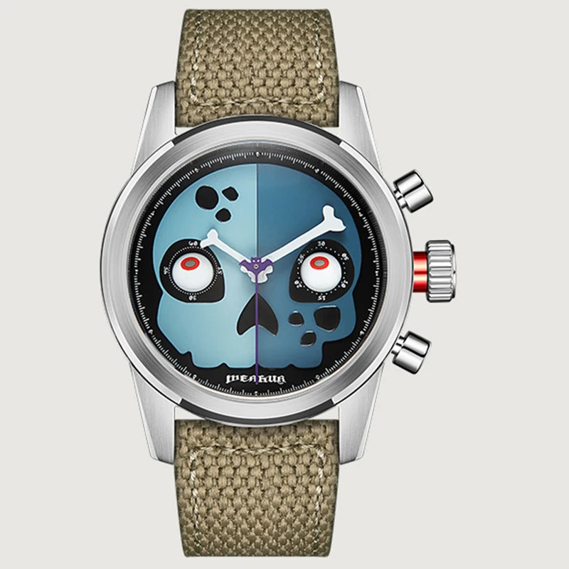 Merkur Originality Skull Chronograph Watch Sapphire Vintage Hand Wind 1963 Men