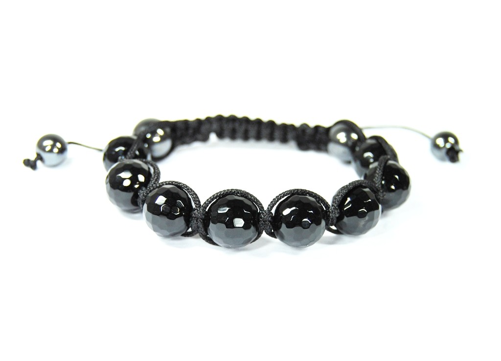 Beautiful Gemstone Onyx Faceted Ball Shape Bracelet Ø-12mm