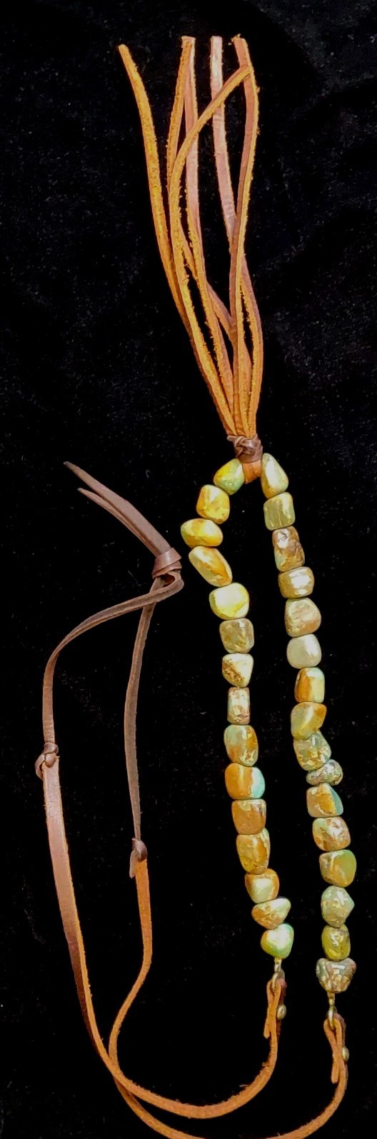 Stone Nugget Necklace Blue Green Brown Matrix Leather Tassel Rustic Boho Long