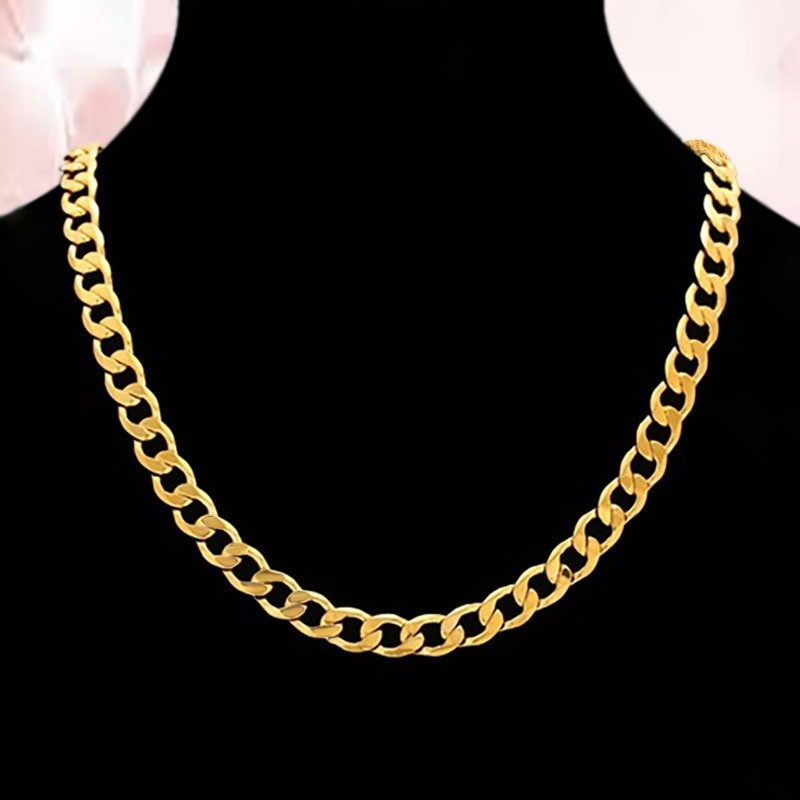 Solid 18K Yellow Gold Filled Tarnish-Free 20″ Wide 8mm Curb Link Chain Necklace