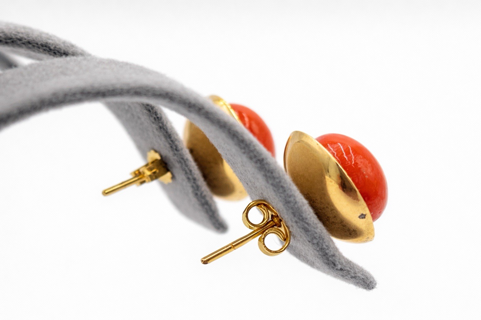 Mediterranean Red Coral Earrings 10mm 18KT Yellow Gold Stud Coral Earrings