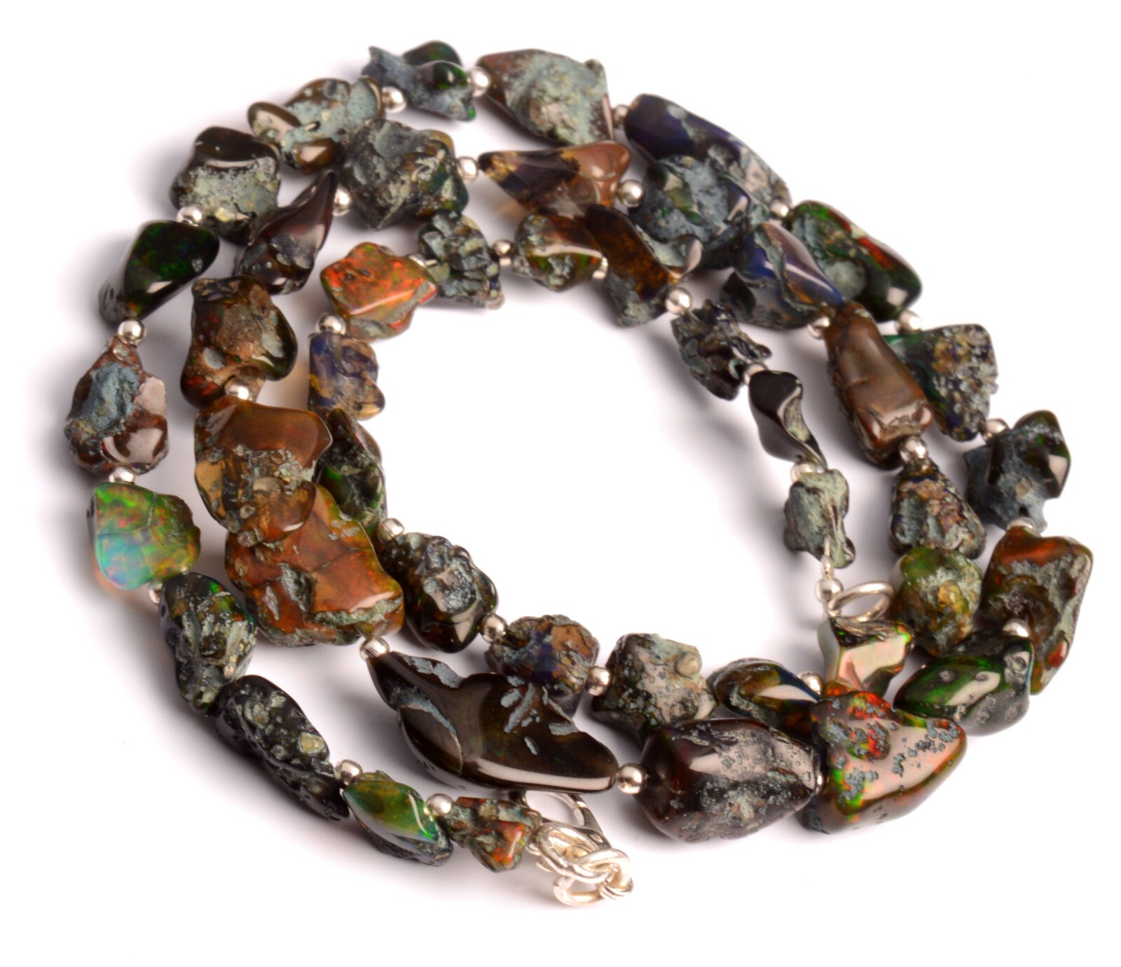 Natural Gem Welo Black Fire Opal 7 to 13 mm Rough Nugget Beads 20″ Necklace