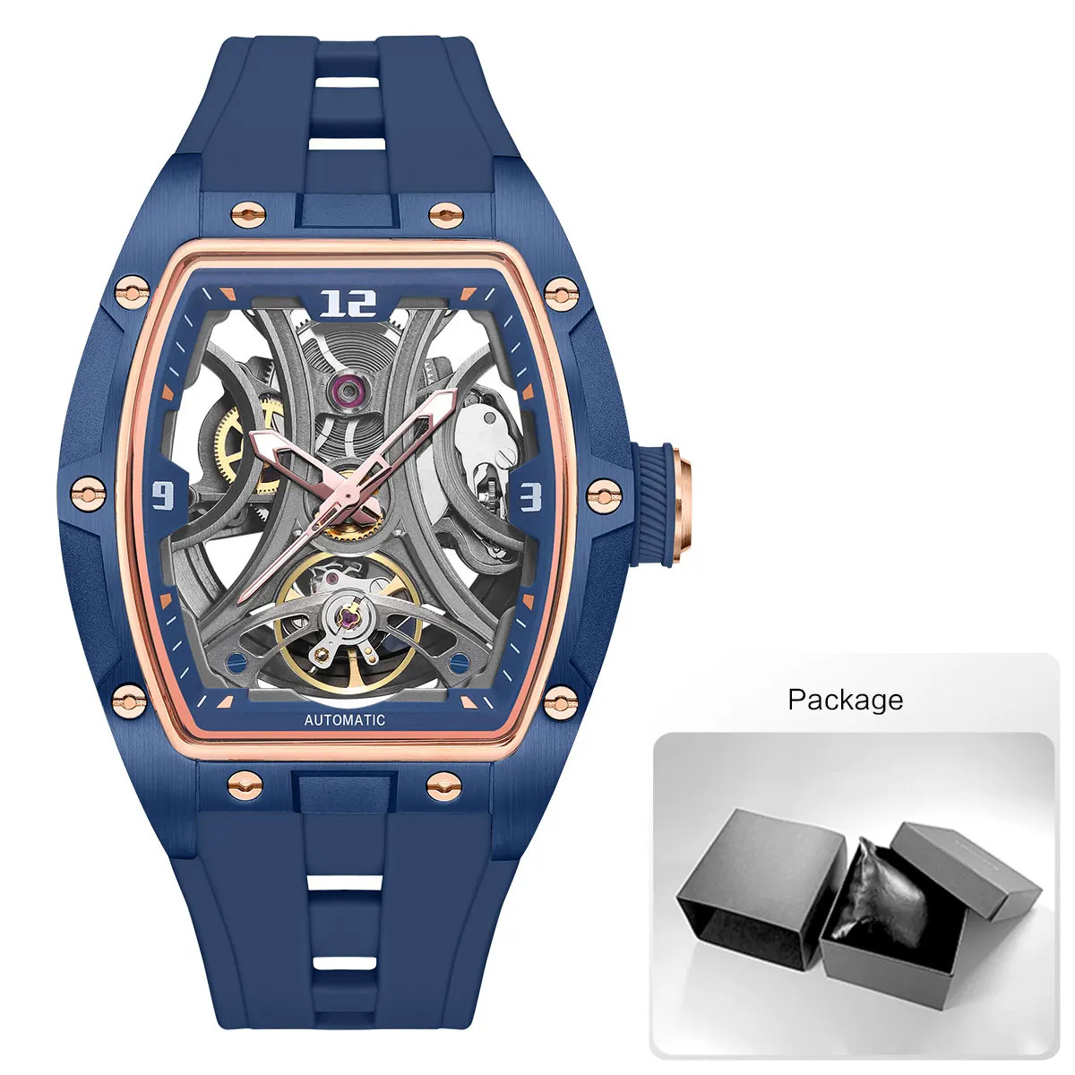 MEGIR Sports Automatic Mechanical Men Watch Skeleton Waterproof Stainless Steel