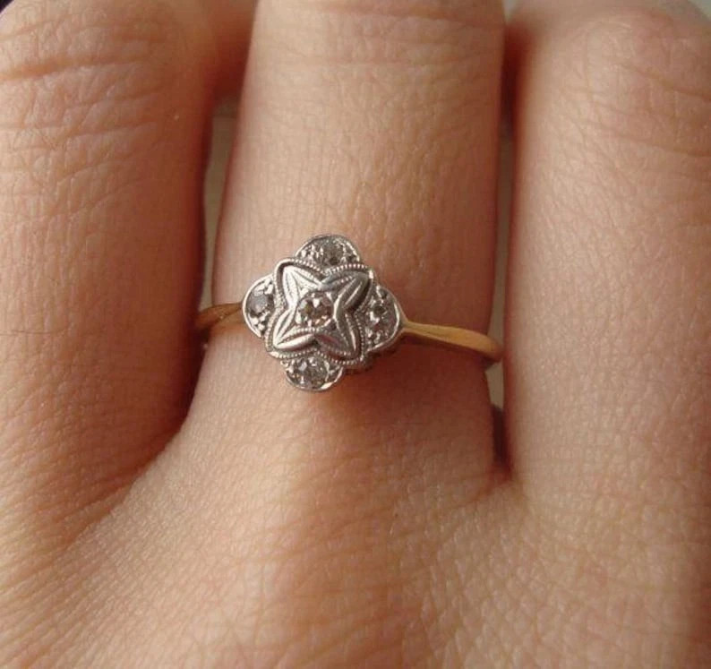 Vintage Art Deco Style Round Lab Created Diamond 14K Yellow Gold FN Wedding Ring
