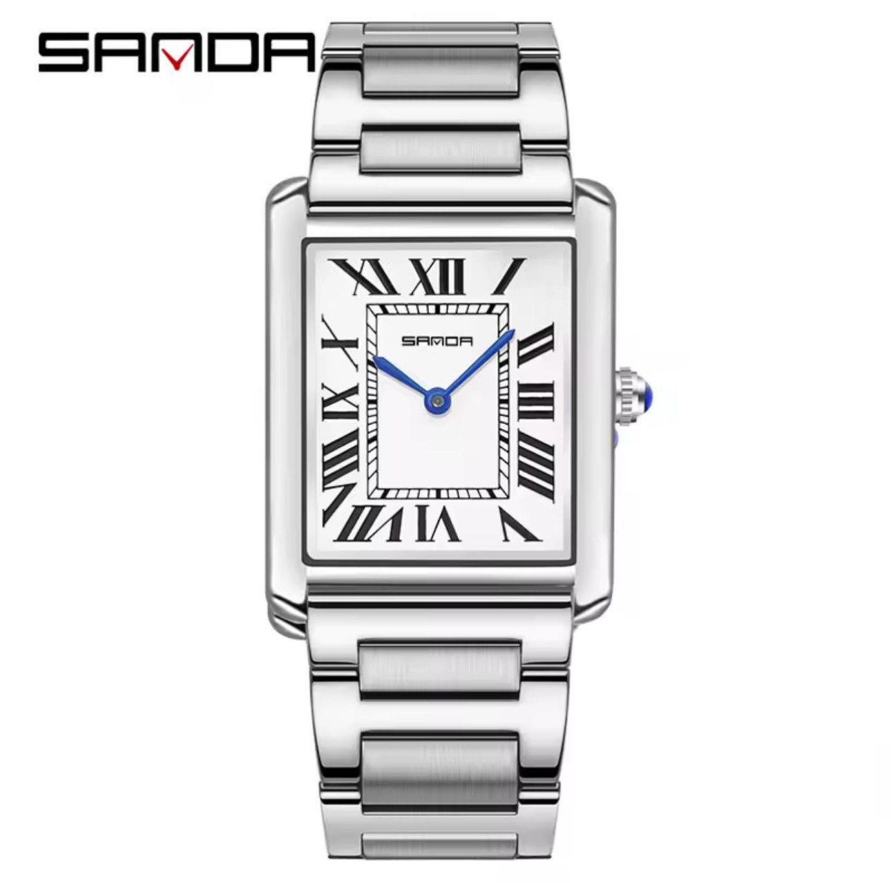 SANDA Men’s Watch Classic Roman Numeral Silver Dial Stainless Steel Bracelet