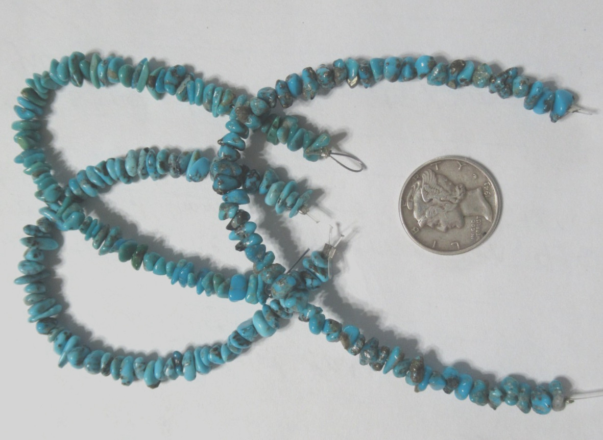 3 KINGMAN TURQUOISE STRANDS= 16.25 INCHES NUGGETS: 4 X 3mm to 7 X 4mm #774