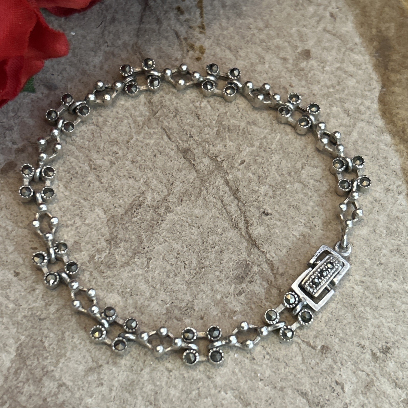 48. Vintage Delicate925 Sterling silver Marcasite Bracelet 7 1/4″, 11.7g
