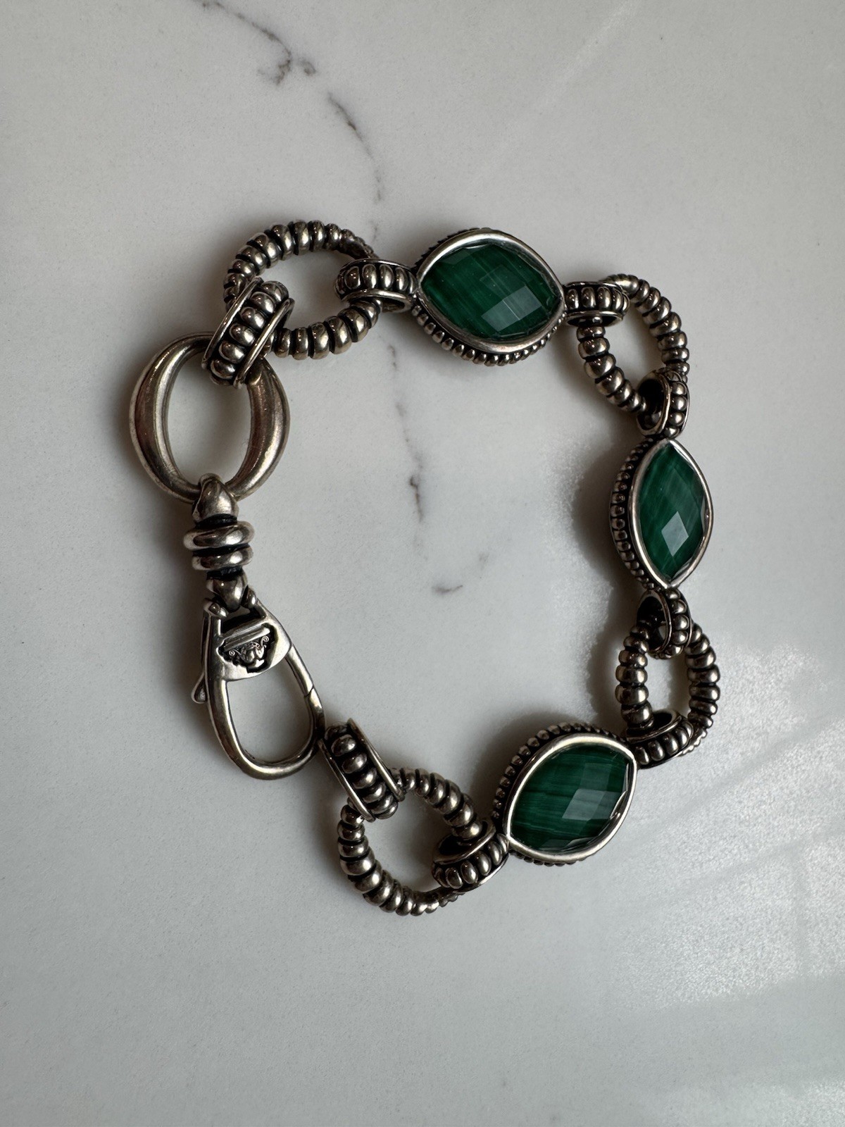 LAGOS Malachite and Quartz Doublet Venus Link Bracelet Sterling Silver 925