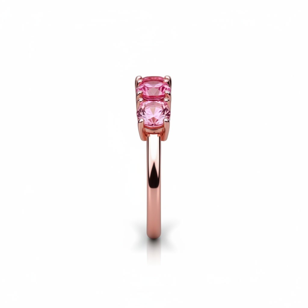 Gradient Pink Tourmaline Band Ring Round 4mm, Pink Tourmaline Gemstone Ring