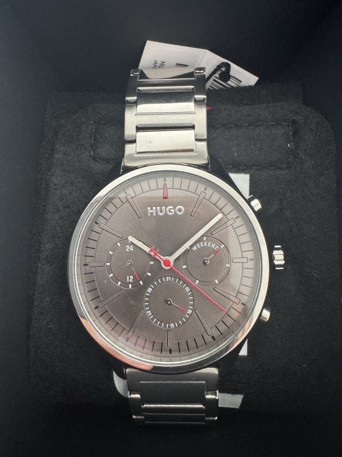 HUGO Boss Men’s #Smash Black Ion Plated Bracelet Watch 43mm Black Dial Gold 3ATM