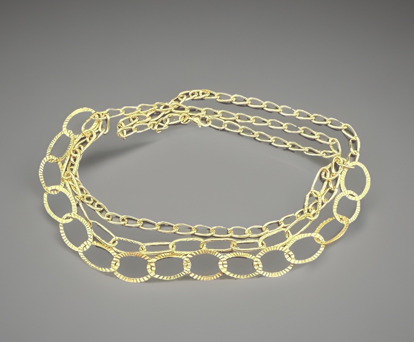 14k Solid Yellow Gold Italian Multi Link Statement Chain Necklace 18.5in, 5.1g