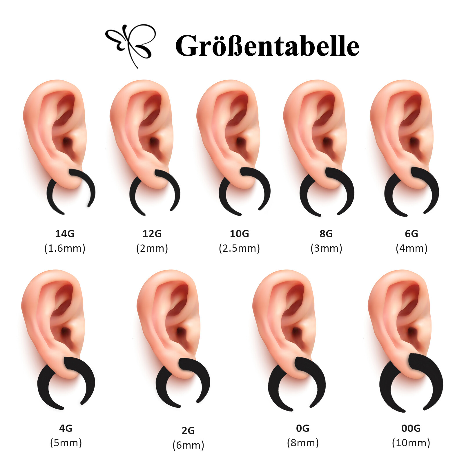 18Pcs Septum Stretching Kit 14G-00G Pincher Nose Ring Piercing Ear Tapers Gauges