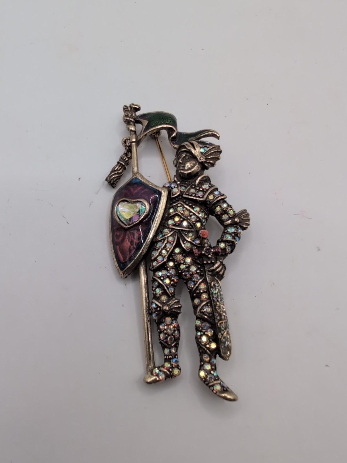 Kirks Folly Lancelot Gold Tone Enamel Rhinestone Brooch Knight