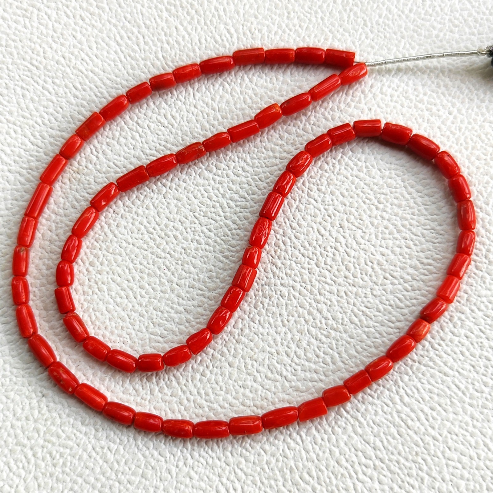 Italian Red Coral Gems 6-7mm Smooth Tube Pipe Spacer Beads 16″ Strand Jewelry