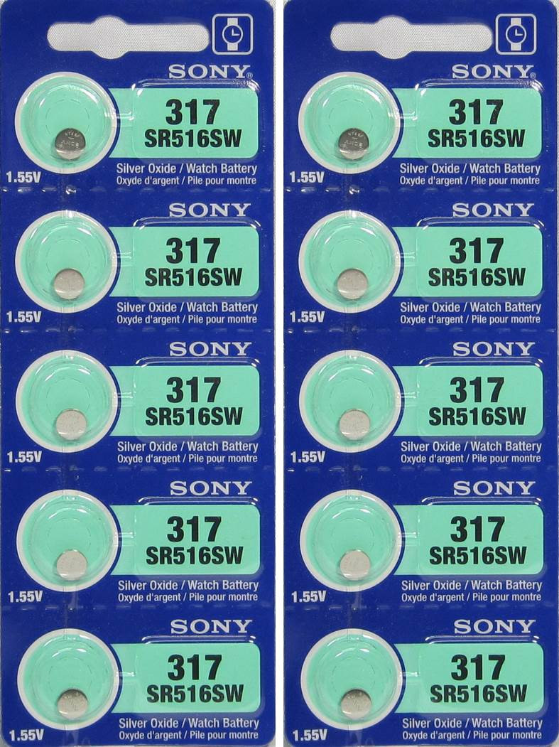 10 Sony Silver Oxide 317 1.55V Batteries