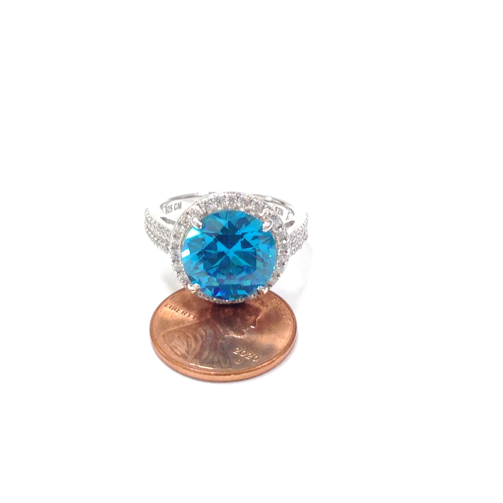 FZN Fuzion Creations 925 Sterling Silver Round Blue Stone Ring Size 7.75 Jewelry
