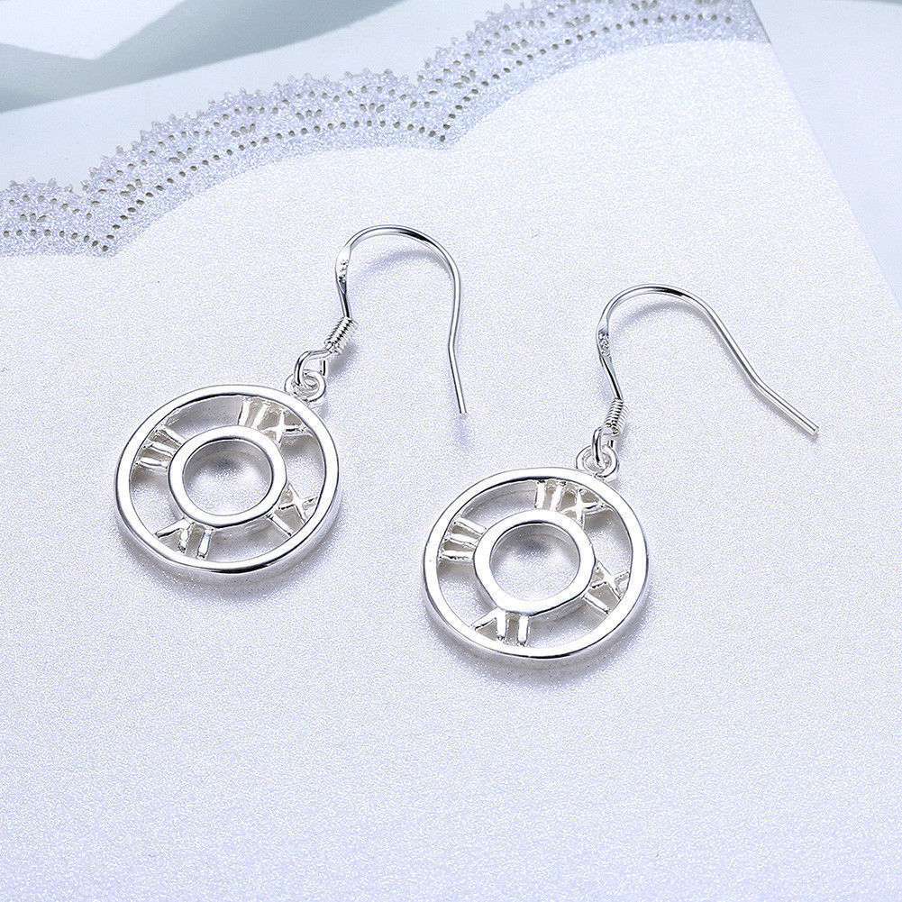 Fashion Jewelry Silver Plated Roman Numerals Round Drop Earrings 40-11
