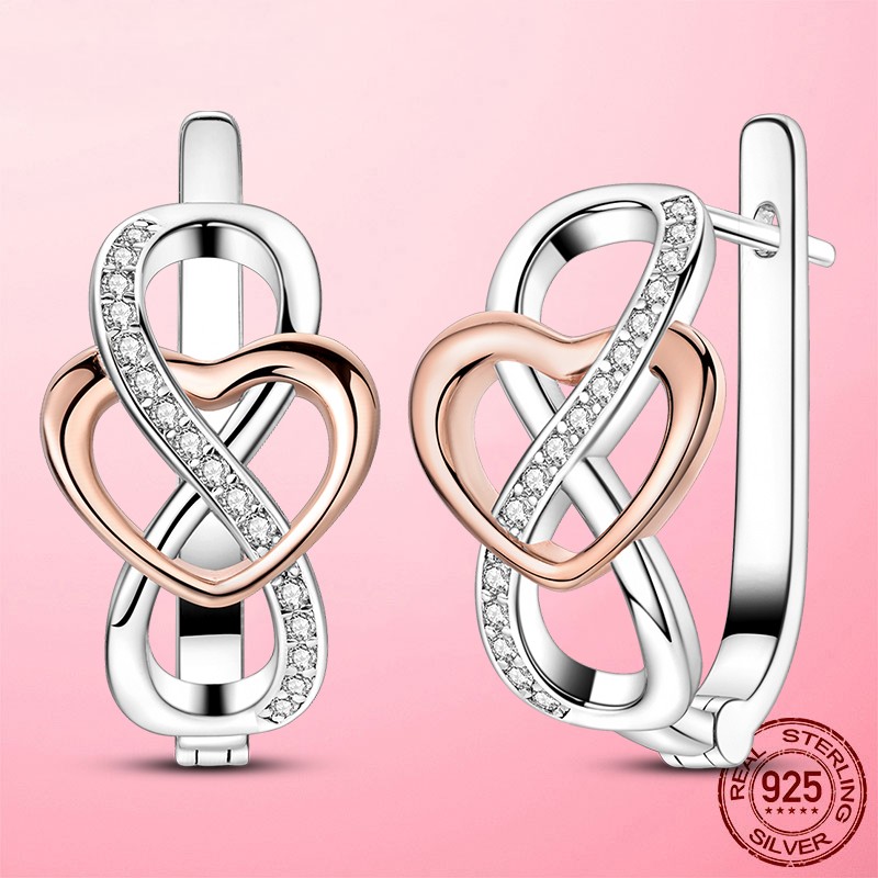 LAZA Women 925 Sterling Silver Hoop Earrings Rose Hearts Infinite Love Jewelry