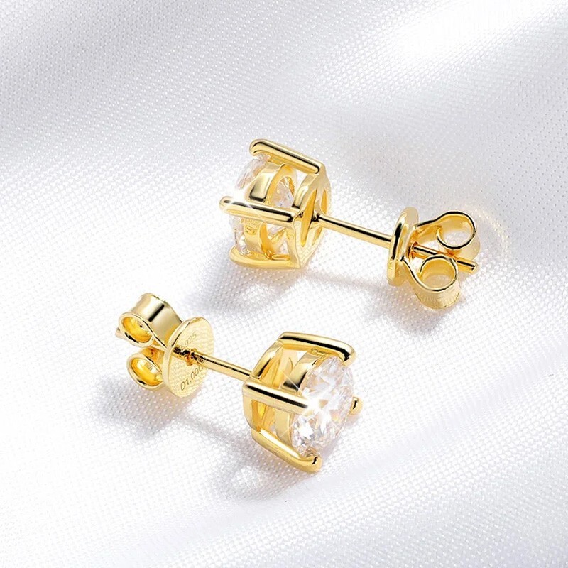 0.1-3ct Round Moissanite Stud Earrings Men Women Hip Hop 18K White Gold Plated