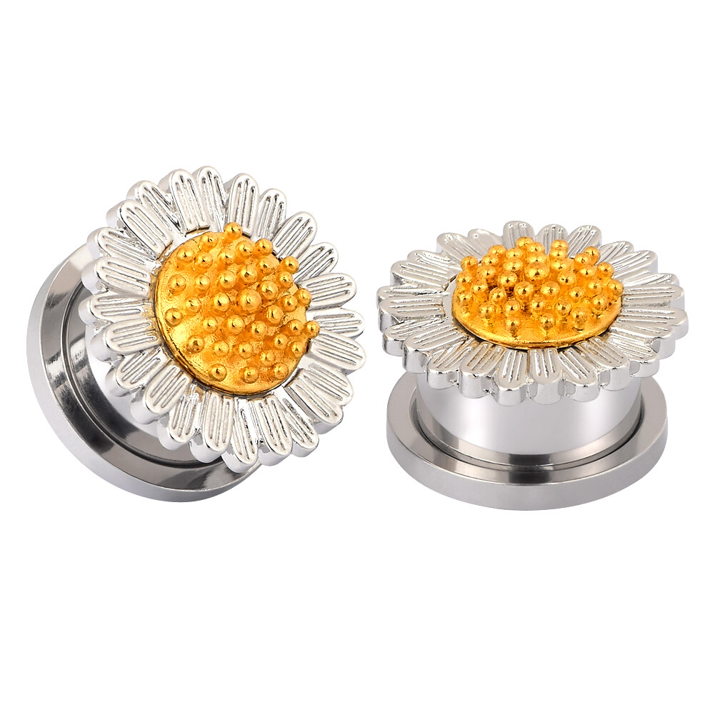 Pair CZ Stainless Steel Dangle Ear Tunnels Ear Gauge Plugs Earrings Piercing