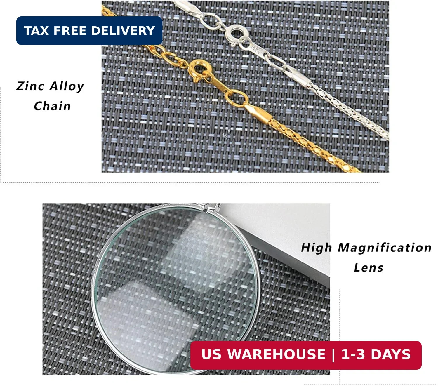 Magnifying Glass Necklace Monocle 5X Necklace With 1.6 Inch Glass 35.4 Inch Gold
