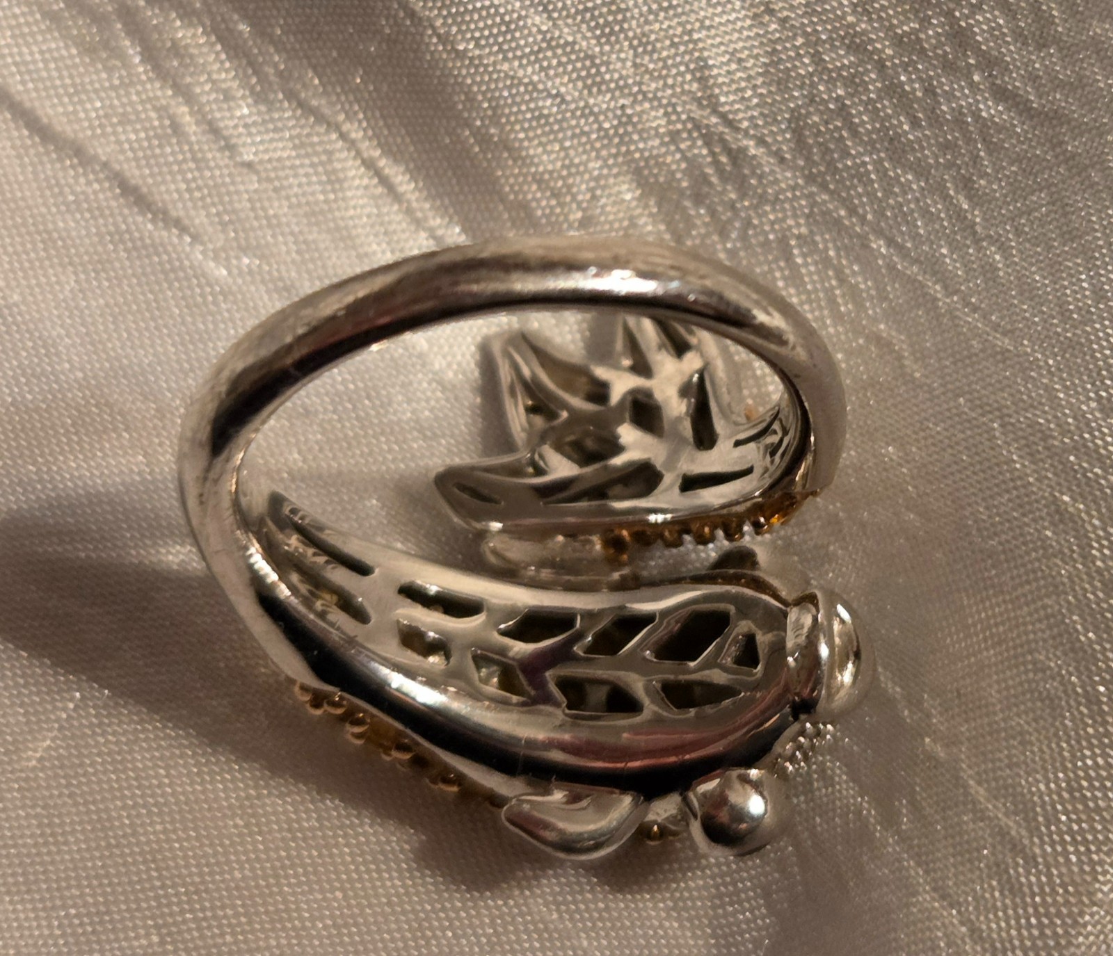 Ross Simons Sterling Silver Citrine Koi Ring with Diamonds & Garnets