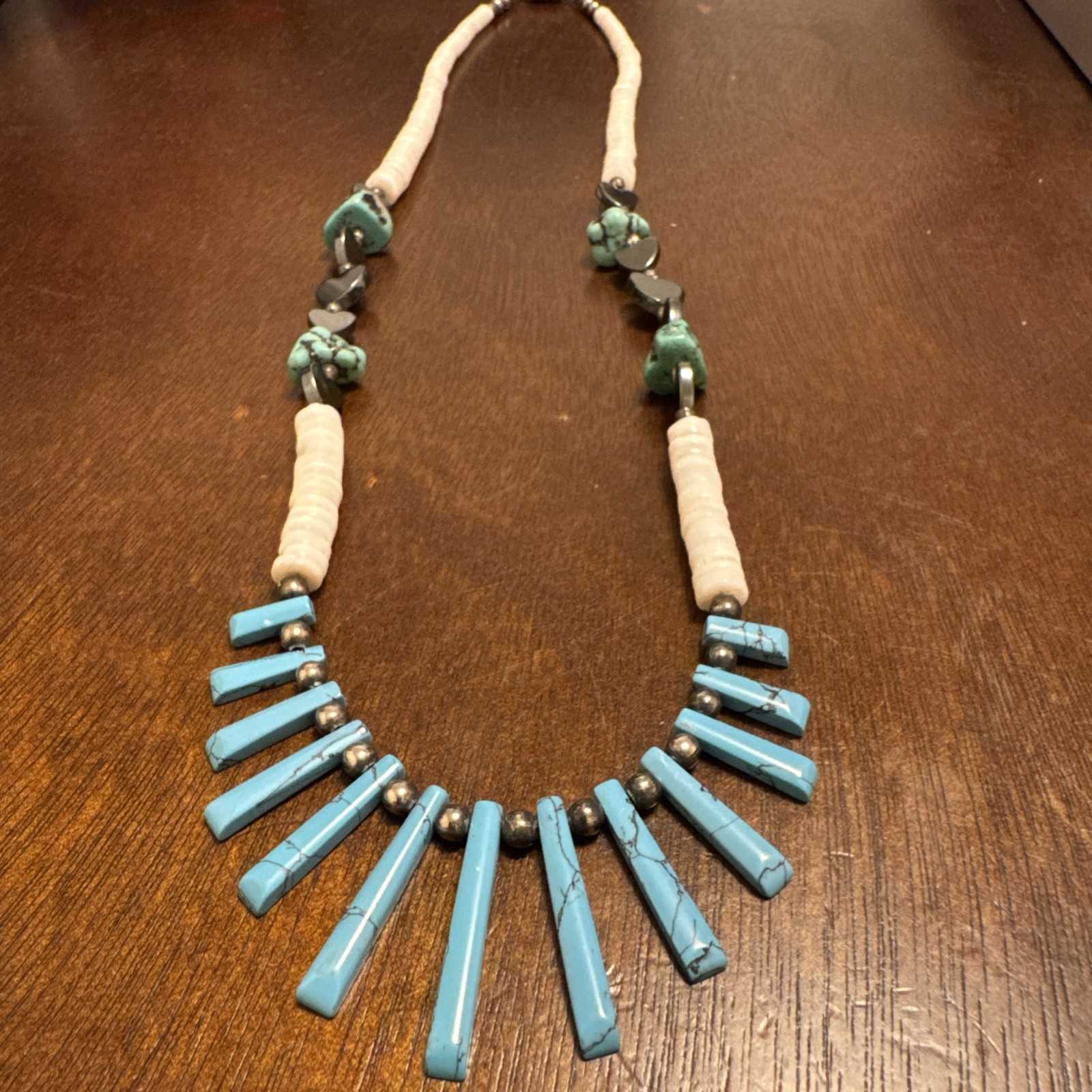 Shell Faux Turquoise and Heart Beaded Necklace Approx 20”