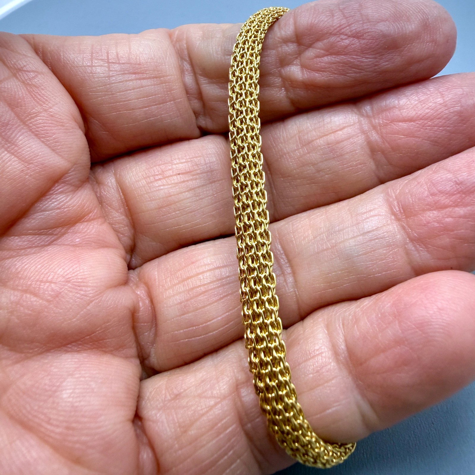 18K Italy Yellow Gold 5mm Mesh 7″ Bracelet 12.2 grams