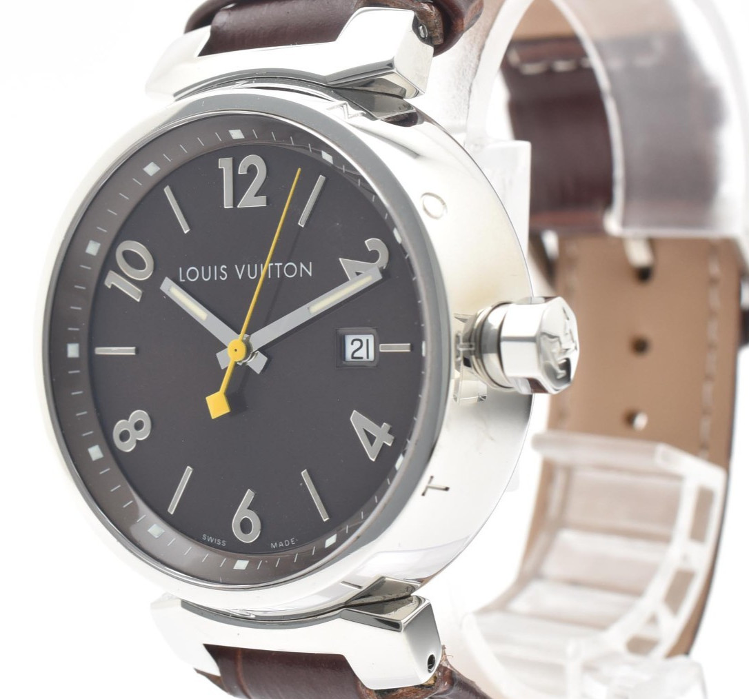 LOUIS VUITTON Tambourg GM Q1111 Brown Dial Quartz Men’s Watch From JAPAN