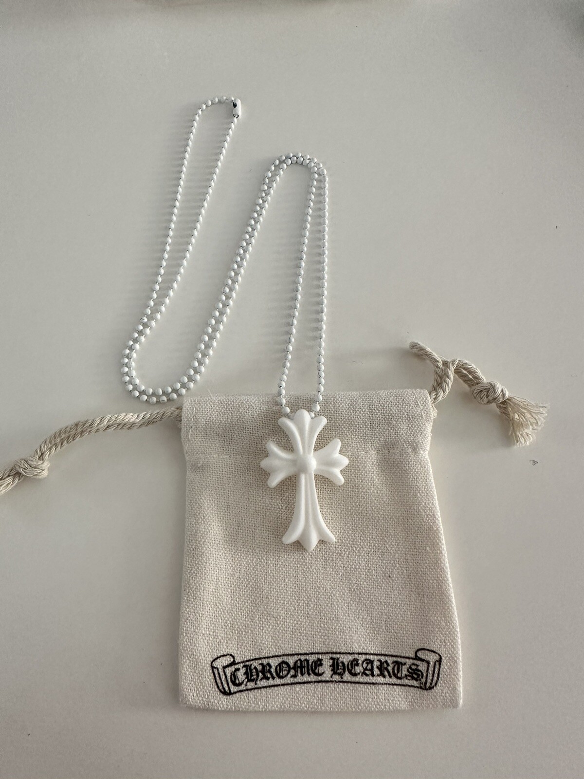 Chrome Hearts Tokyo 20th Anniversary Cross Rubber Necklace White with Dust Bag