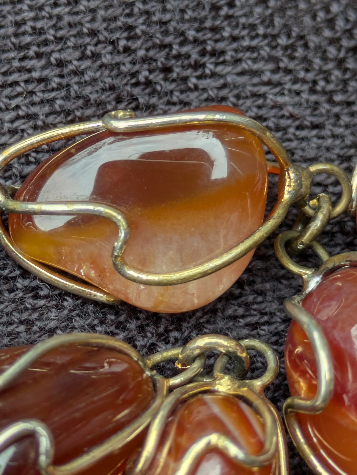 Wire Wrapped Tumbled Banded Agate 32.5″ Necklace ~ Red Orange Brown Gemstone F19