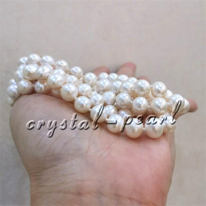 36″ Opera Length 9-8mm Akoya White Pearl Necklace 14k Yellow Gold Clasp