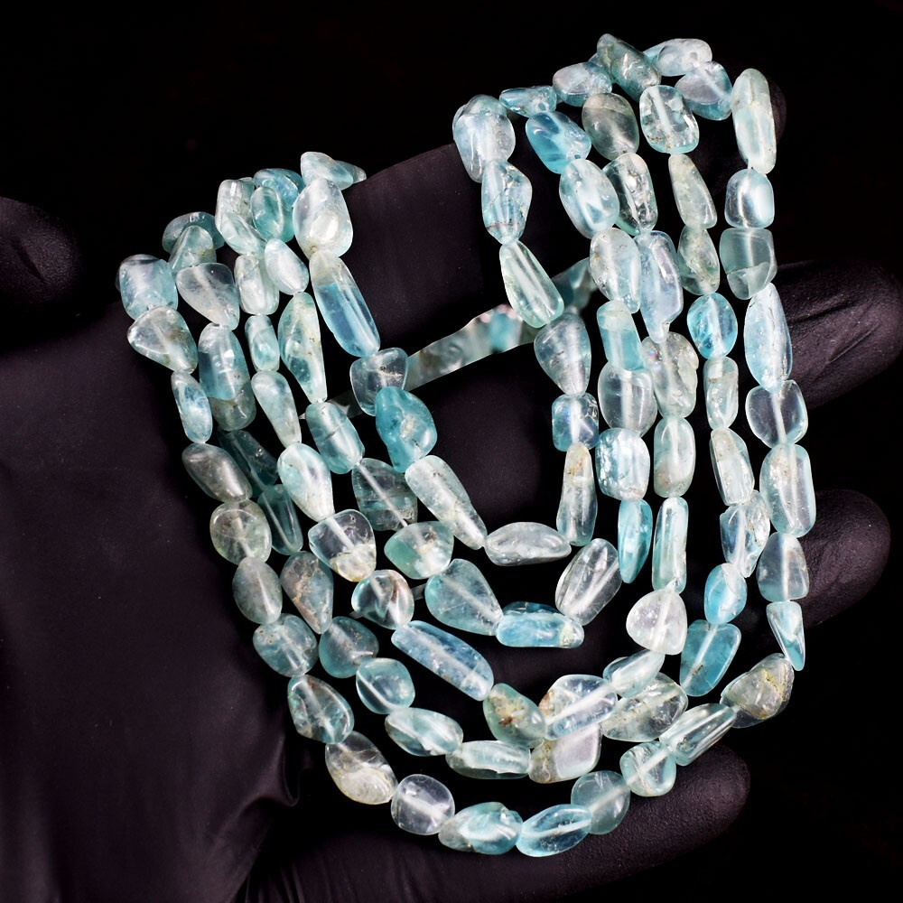 5 Strand Most Brilliant Blue Apatite 484 Cts Beaded Beautiful Necklace VK 18E676