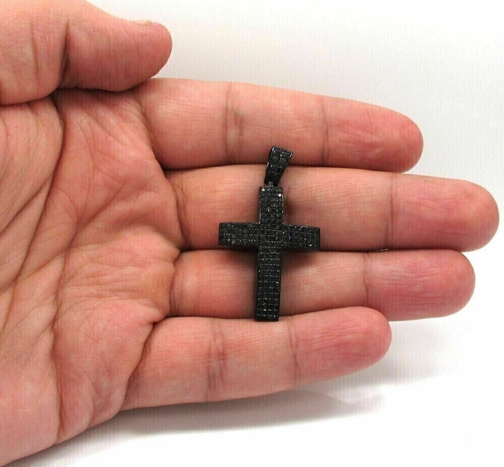 2.0 Ct Round Cut Lab Created Black Diamond Cross Pendant 14K Black Gold Plated