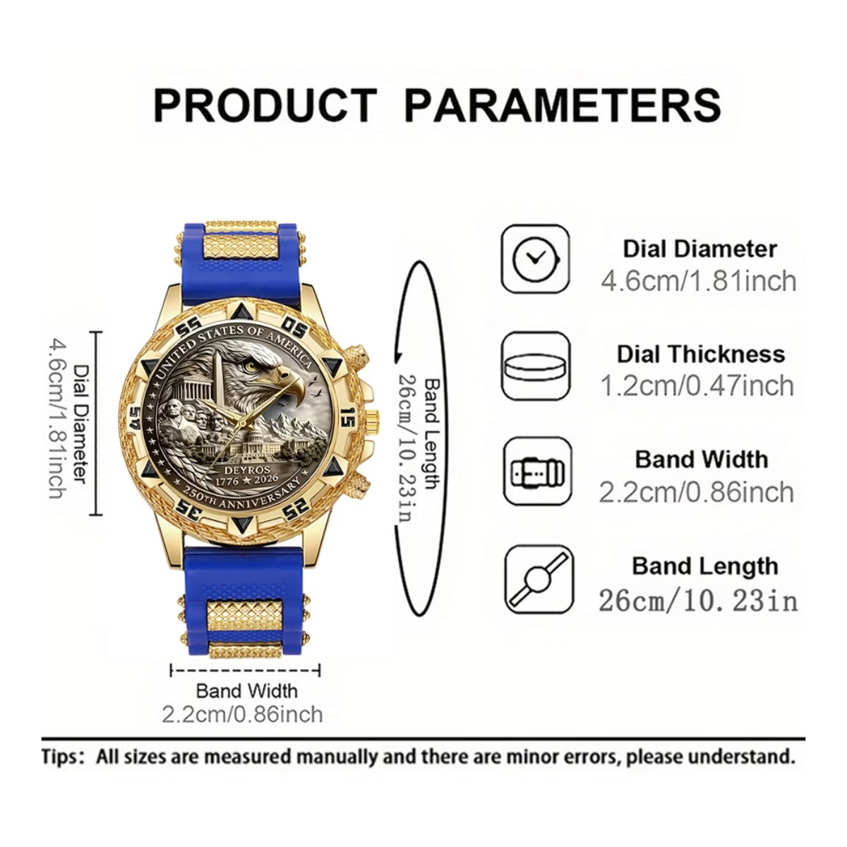 Men Luxury Quartz Watches 250Th USA Anniversary Eagle and Mount Rushmore Gift