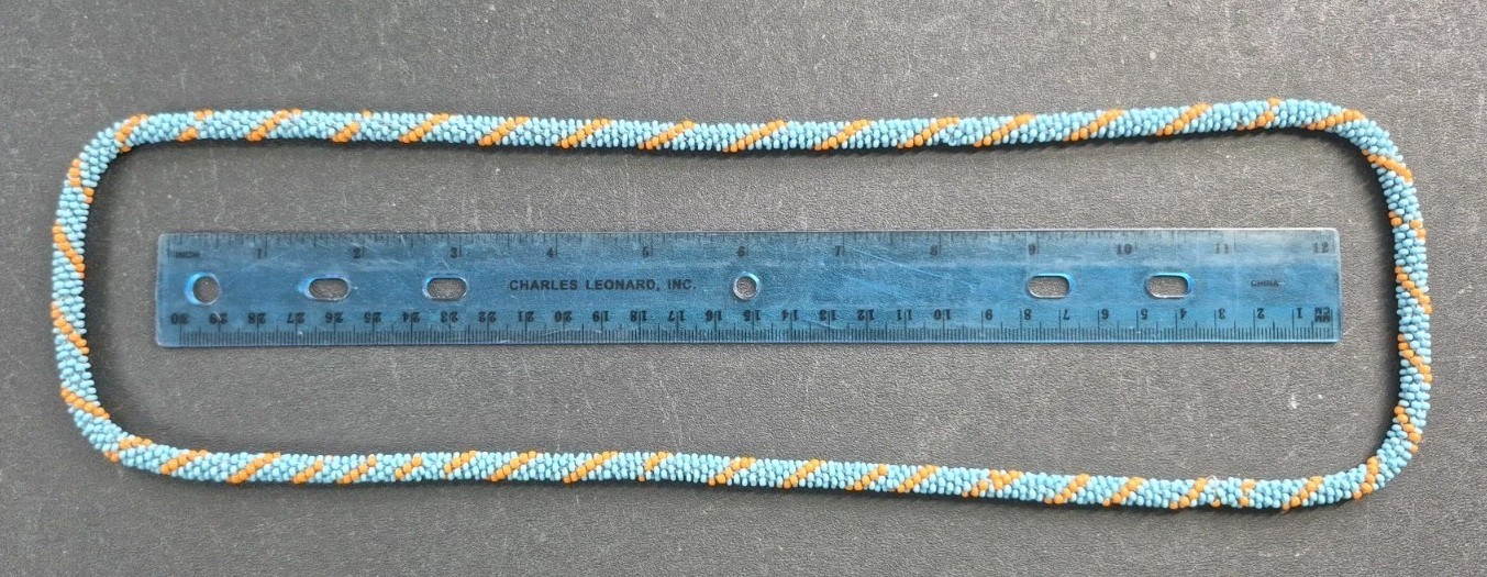 Hand Made Vibrant Blue And Orange Colored Tiny Bead Native American Necklace