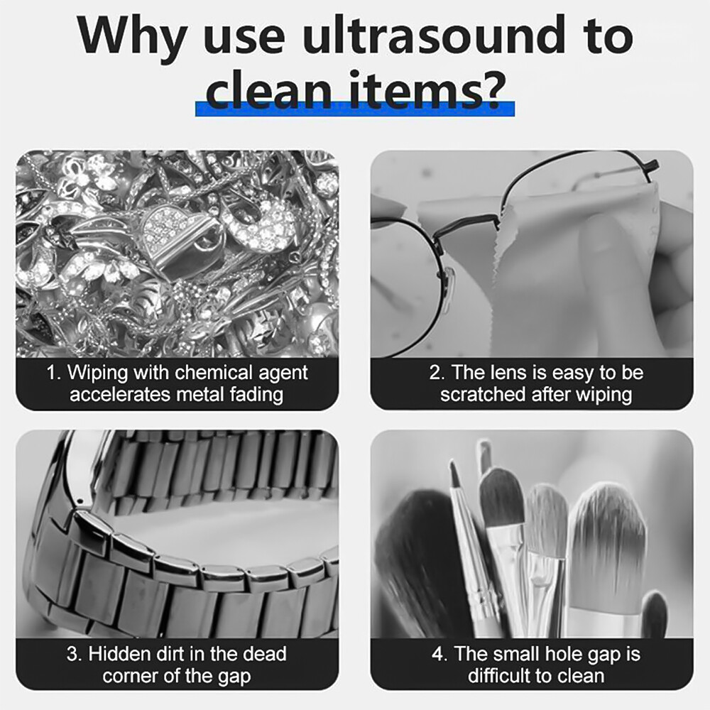 Ultrasonic Cleaner Machine Sonic Wave Ring Jewelry Cleaner Watch Glasses Clean