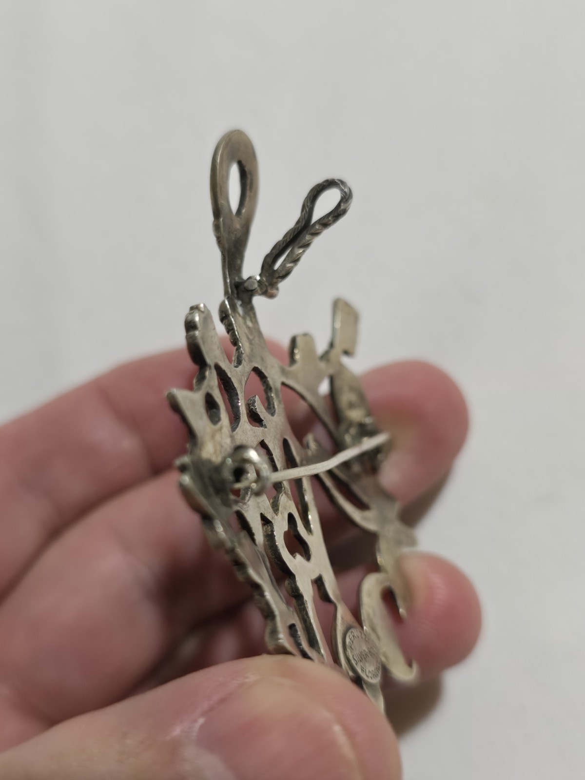 ANTIQUE PERUZZI FLORENCE ITALY 800 SILVER CIMARUTA PENDANT PIN STREGA AMULET