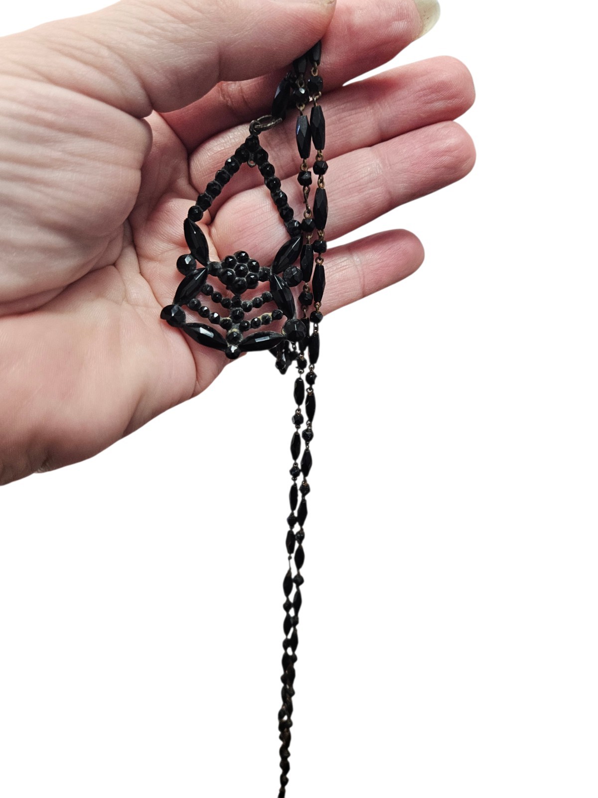 Victorian Mourning Festoon Sautoir Vintage Faceted Black 48″ Gothic Revival