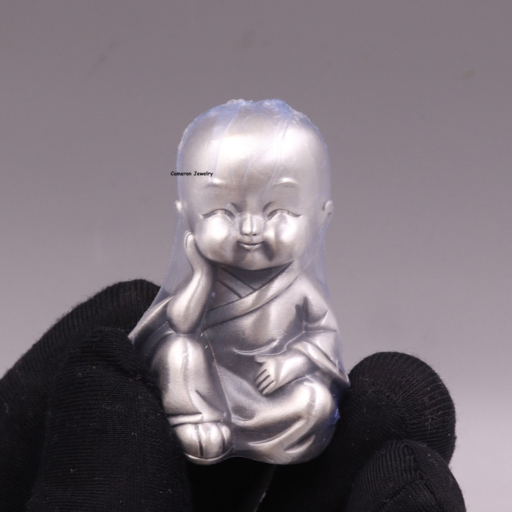 Pure S999 Silver Mini Monk Statue Think Nothing Desk Ornament Home Decor 44-45g